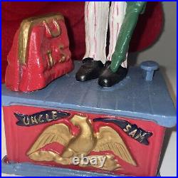 Vintage Cast Iron Uncle Sam Mechanical Coin Bank Works 1960's-70's Works Great