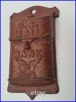 Vintage Cast Iron Us Mail Bank Red 1920's Wall Hanging Bank Antique Collectible