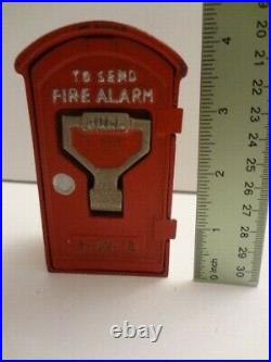 Vintage Dabs FIRE ALARM Box BANK Cast Iron Made in Japan Pull Handle Antique