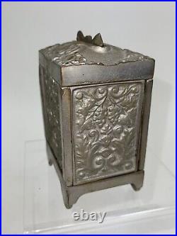 Vintage Decorative Antique Nickel Cast Iron Safe titled Coin Deposit Bank