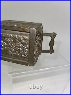 Vintage Decorative Antique Nickel Cast Iron Safe titled Coin Deposit Bank