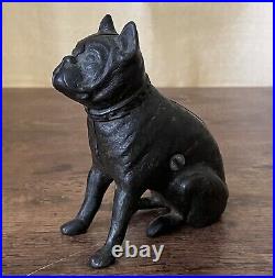 Vintage Hubley Cast Iron Still Bank Boston Terrier Sitting Dog Antique No 826