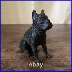 Vintage Hubley Cast Iron Still Bank Boston Terrier Sitting Dog Antique No 826