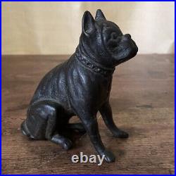 Vintage Hubley Cast Iron Still Bank Boston Terrier Sitting Dog Antique No 826