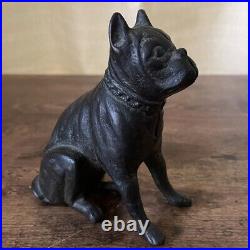 Vintage Hubley Cast Iron Still Bank Boston Terrier Sitting Dog Antique No 826