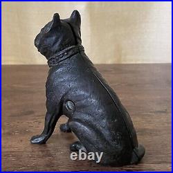 Vintage Hubley Cast Iron Still Bank Boston Terrier Sitting Dog Antique No 826