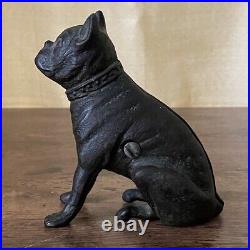 Vintage Hubley Cast Iron Still Bank Boston Terrier Sitting Dog Antique No 826