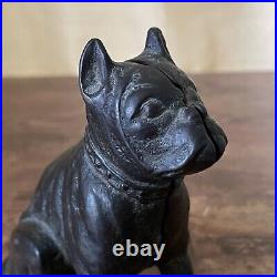 Vintage Hubley Cast Iron Still Bank Boston Terrier Sitting Dog Antique No 826