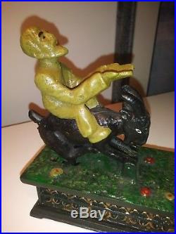Vintage Hubley Goat and Frog Mechanical Bank Cast Iron Early 1900's. Mint CONDTN