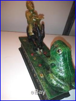 Vintage Hubley Goat and Frog Mechanical Bank Cast Iron Early 1900's. Mint CONDTN
