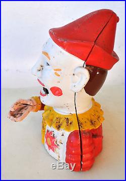 Vintage Humpty Dumpty Cast Iron Mechanical Clown Bank Shabby Rare