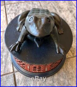 Vintage J & E Stevens Frog on Lattice Base Cast Iron Mechanical Bank Circa 1872