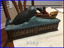 Vintage Jonah & The Whale Cast Iron Mechanical Bank USA Book Of Knowledge