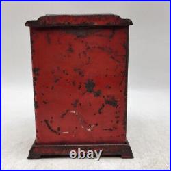 Vintage Kenton Toys Metal Combination Safe Bank Art Deco Red Paint 4.5 Tall