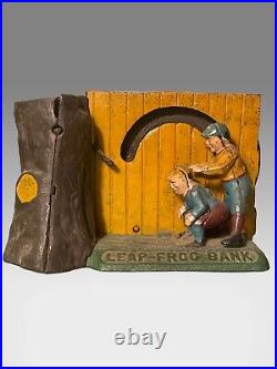 Vintage Leap-Frog Cast Iron Coin Bank Book of Knowledge Works, Missing Stopper