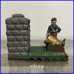 Vintage Mechanical Cast Iron Coin Bank Book of Knowledge
