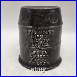 Vintage Mellow Furnace Money Saving Cast Iron Still Bank Liberty FDY 3 3/4 T
