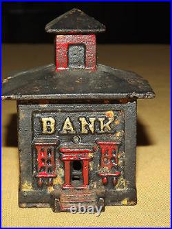 Vintage Money Cast Iron Metal Coin Bank Building Bank