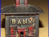 Vintage Money Cast Iron Metal Coin Bank Building Bank