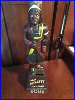 Vintage Old Honesty 5¢ Cigar Cast Iron Indian Chief Coin Bank Solid 5+ Pounds