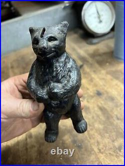 Vintage Old Rare PAT APD FOR Cast Iron Black Bear Coin Savings Bank Figure USA