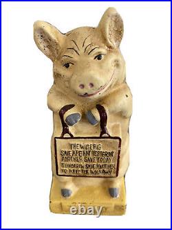 Vintage Original 1930's Hubley The Wise Pig Thrifty Cast Iron Piggy Bank