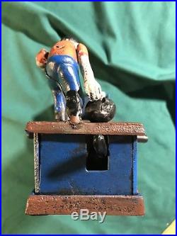 Vintage Original Cast Iron Bowling man Mechanical Bank rare