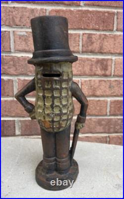 Vintage Original Cast Iron Mr. Peanut Bank, 11.5 Inches Tall- Original Paint