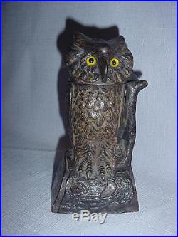 Vintage Owl Cast Iron Mechanical BankPat. D Sept. 2, 28Head Turns