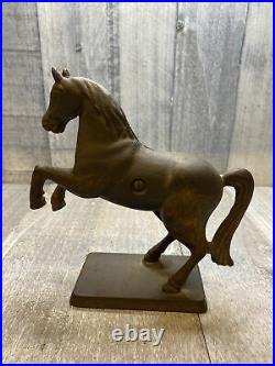 Vintage PRANCING HORSE ON BASE CAST IRON BANK 7 Tall