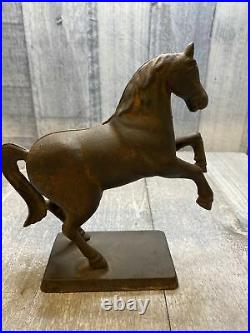 Vintage PRANCING HORSE ON BASE CAST IRON BANK 7 Tall