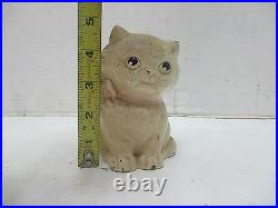 Vintage Painted White With Pink Bow Cast Iron Cat Kitten Bank Screw Back Opening
