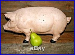 Vintage Pink Painted Cast Iron Pig Doorstop Piggy Bank Large Heavy Collectible