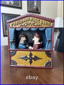 Vintage Punch & Judy Cast Iron Bank Book Of Knowledge Works Good Condition