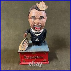 Vintage Ronald Reagan Cast Iron Mechanical Bank Reaganomics