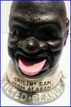 Vintage SMILIN' SAM FROM ALABAM' SALTED PEANUT MAN Cast Iron Coin Bank