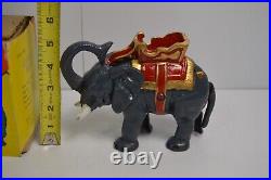 Vintage Sampao Cast Iron Circus Elephant Piggy Bank Taiwan NOS With Original Box