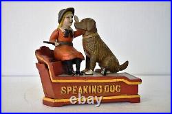 Vintage Speaking Dog Mechanical Bank Cast Iron Coin Box Saving Collectibles Rare
