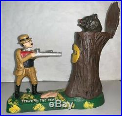 Vintage Teddy & The Bear Cast Iron Mechanical Bank President Roosevelt