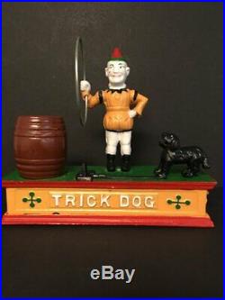 Vintage Trick Dog & Clown Cast Iron Hand Painted Bank