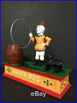 Vintage Trick Dog & Clown Cast Iron Hand Painted Bank