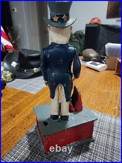 Vintage Uncle Sam Cast Iron Metal Mechanical Coin Bank Patriotic 12 Inches Tall
