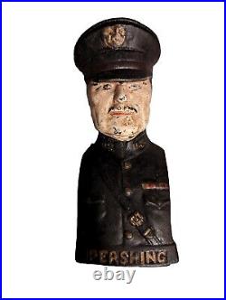 Vintage WW1 US General John J Pershing Cast Iron Coin Bank Painted Antique