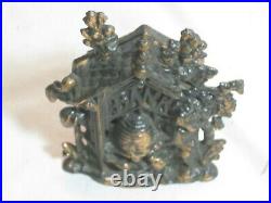 Vintage antique cast iron bank piggy baby mama bear beehive bee marked