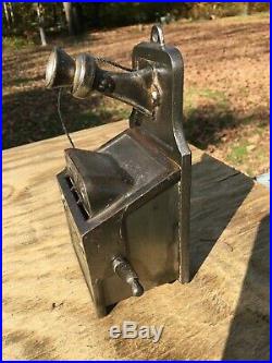 Vintage antique cast iron & sheet metal semi mechanical pay telephone coin bank