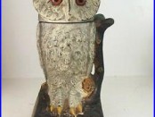 Vtg Antique Cast Iron Owl Turns Head Mechanical Bank by J & E Stevens Cir. 1881