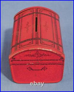 Vtg Antique Tin Still Bank Great Original Paint Red Trunk Pat 1888 Not Cast Iron