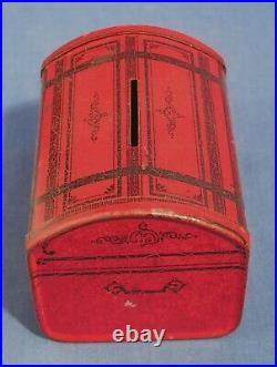 Vtg Antique Tin Still Bank Great Original Paint Red Trunk Pat 1888 Not Cast Iron