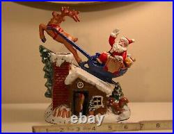 Vtg Cast-Iron Santa's Sleigh Ride with Reindeer Coin Bank