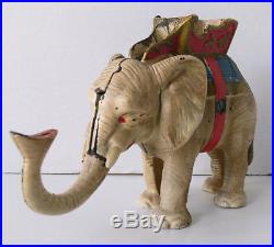 Vtg/ antique HUBLEY ELEPHANT with Howdah COIN BANK cast iron 1930s toy XLNT nr